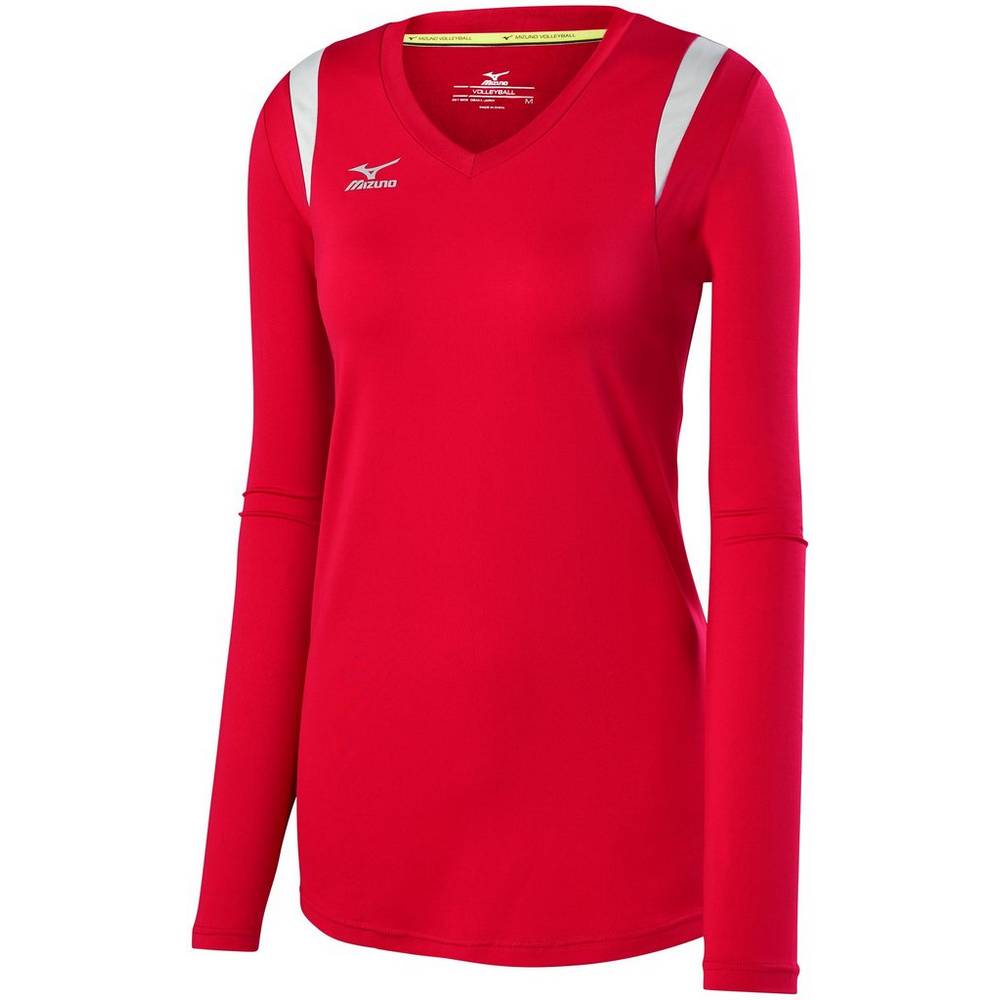 Camisas Mizuno Voleibol Balboa 5.0 Long Sleeve - Mulher - Vermelhas/Prateadas/Cinzentas - YNRZH2837